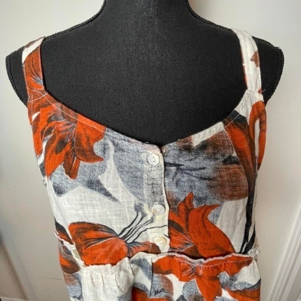 Millennium orange, gray/white floral cotton dress with adjustable straps, size L - Picture 3 of 6